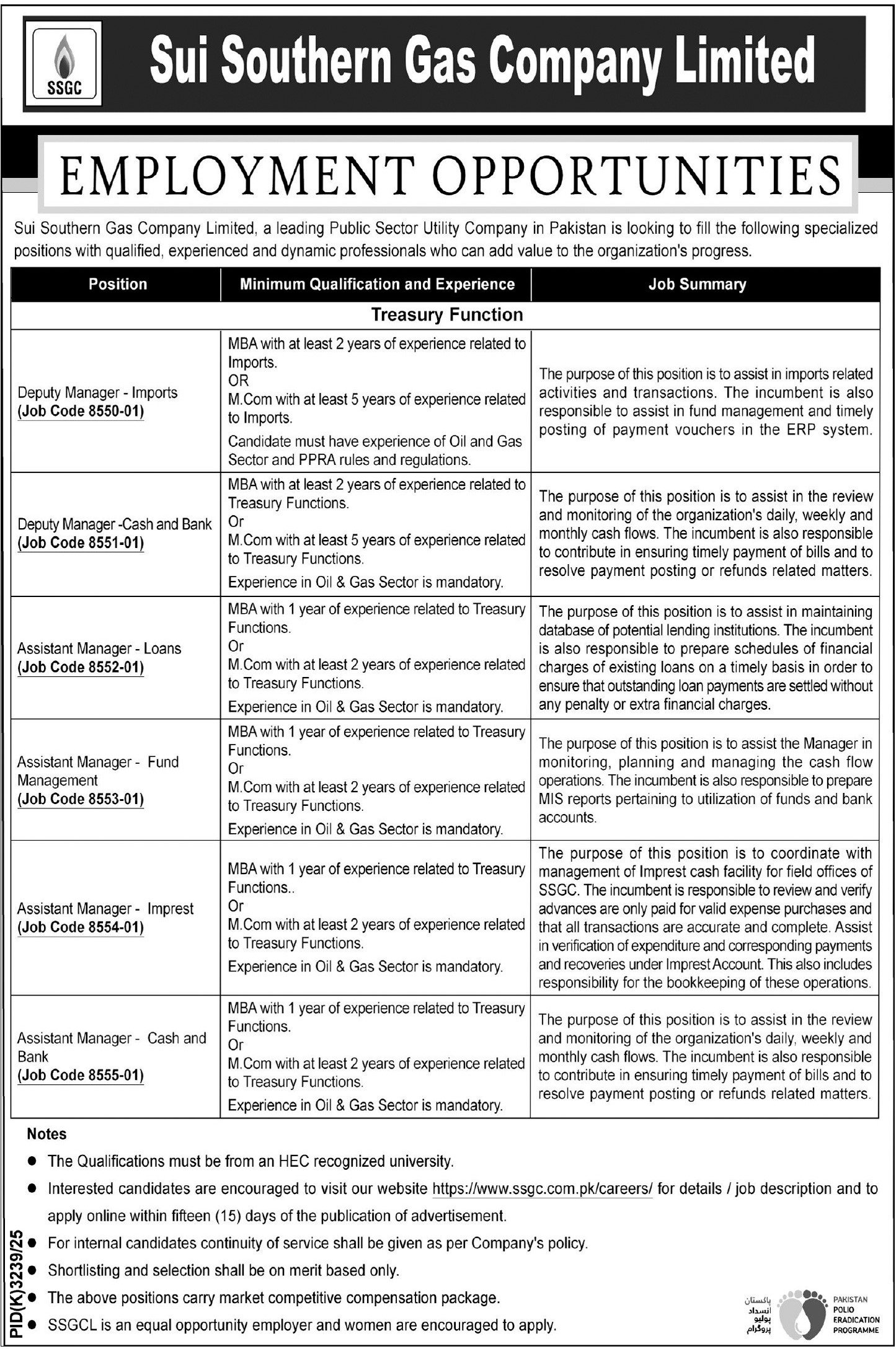 Sui Southern Gas Company Limited SSGC Jobs 2026 Jobs 2026 — original advertisement