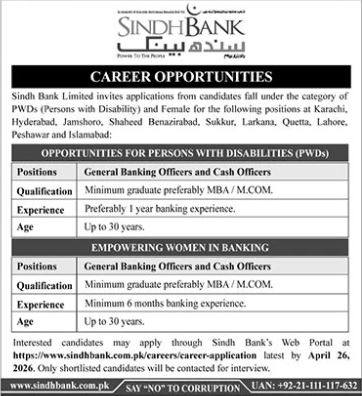 Sindh Bank Limited Karachi Jobs 2026 Jobs 2026 — original advertisement