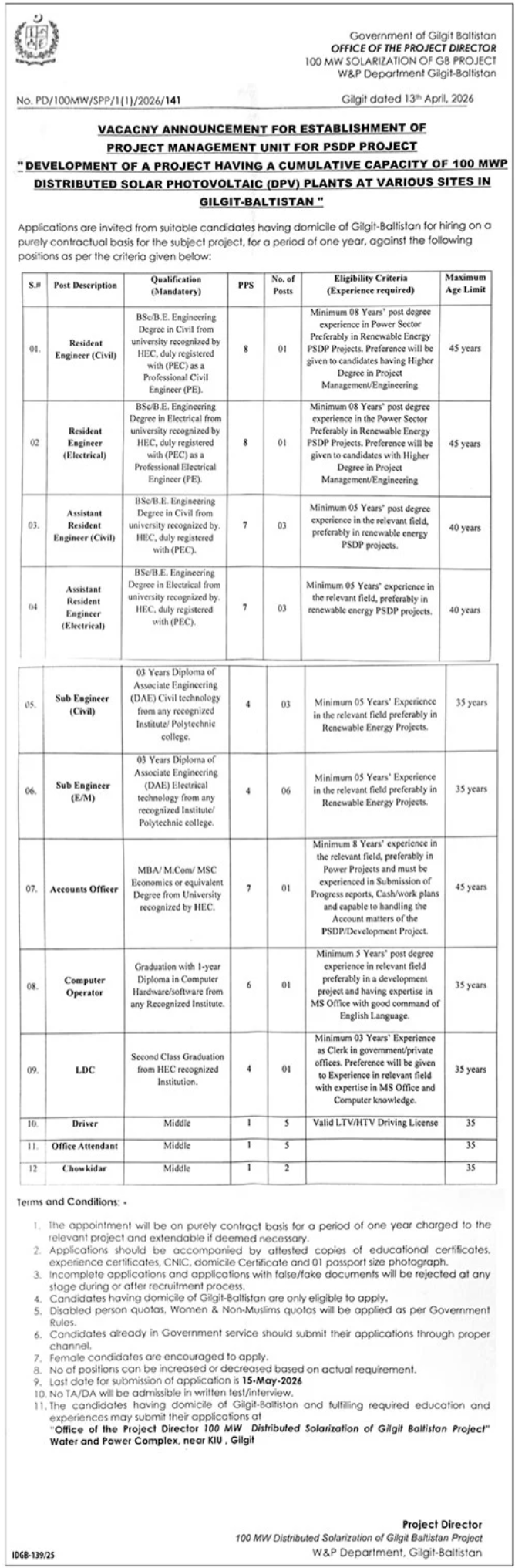 Water And Power Department Gilgit Jobs 2026 – Water and Power Development Authority Jobs 2026 — original advertisement