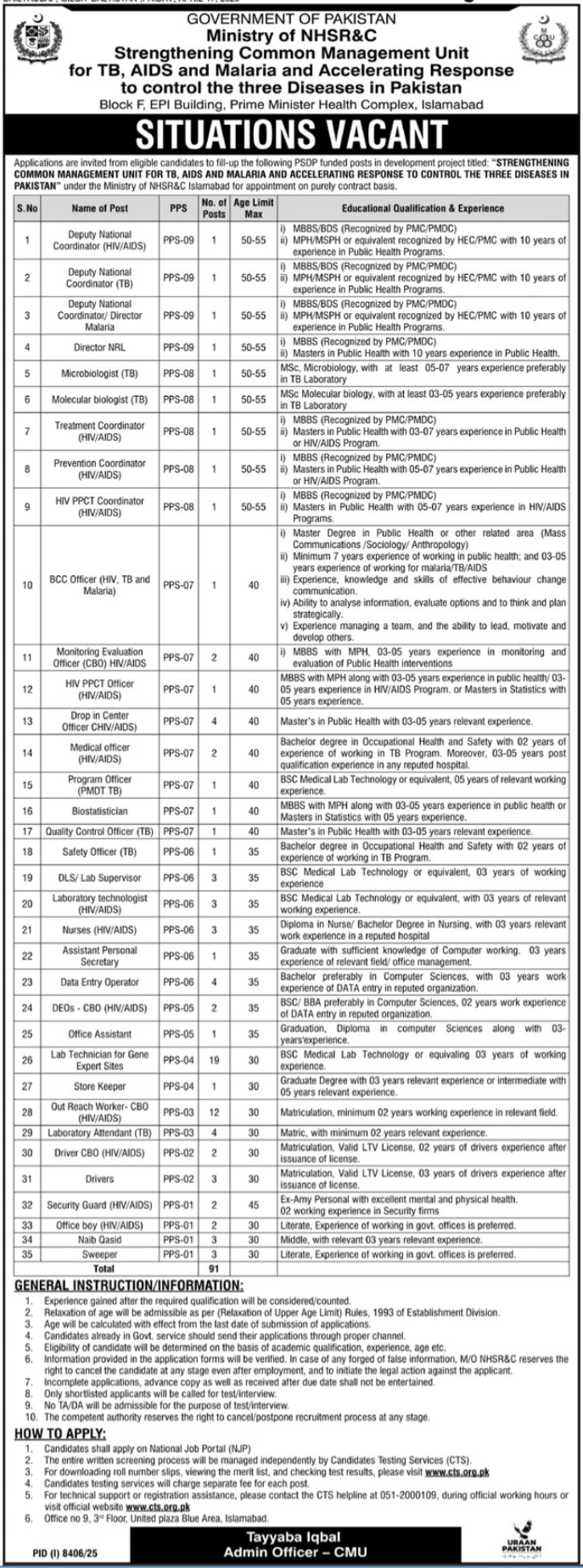 Ministry Of National Health Services Islamabad Jobs 2026 – Ministry of National Health Services Regulation and Coordination Jobs 2026 — original advertisement