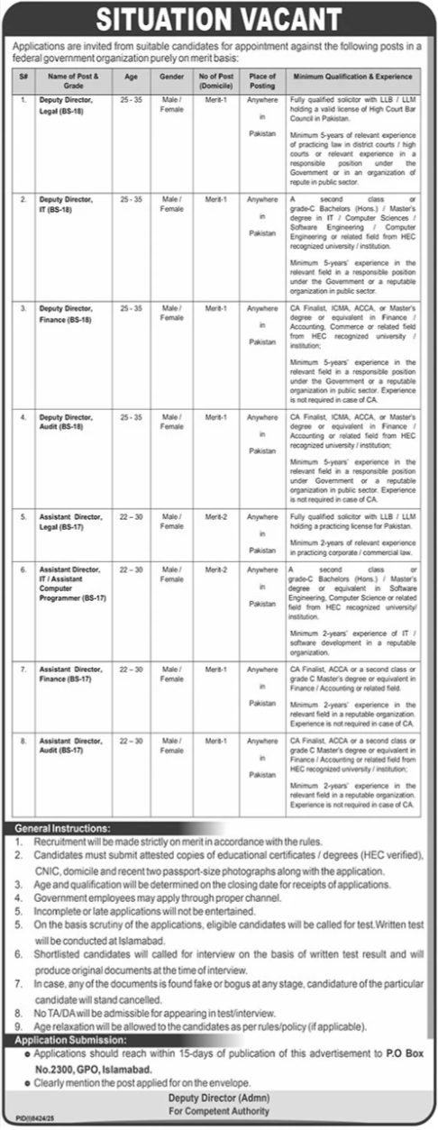 Federal Government Organization Islamabad Jobs 2026 Jobs 2026 — original advertisement