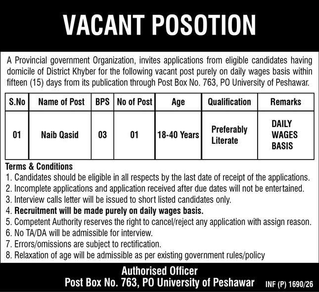 University Of Peshawar Jobs 2026 Jobs 2026 — original advertisement