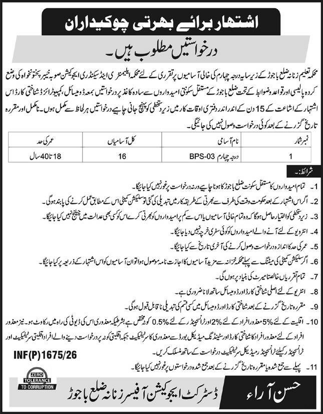 Elementary and Secondary Education Department Bajor Jobs – Elementary & Secondary Education Department KPK Jobs 2026 — original advertisement