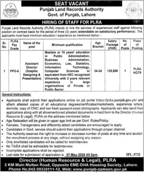 Punjab Land Records Authority PLRA Lahore Jobs 2026 Jobs 2026 — original advertisement