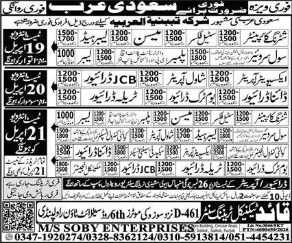 Excavator Operator & Civil Surveyor Jobs 2026 Saudi Arabia – Soby Enterprises Overseas Employment Promoters Jobs 2026 — original advertisement