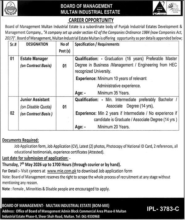 Board Of Management Multan Punjab Jobs 2026 – Private Company Jobs 2026 — original advertisement