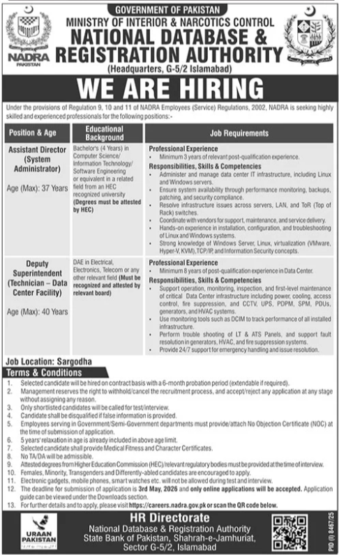 National Database & Registration Authority NADRA Jobs 2026 – National Database and Registration Authority Jobs 2026 — original advertisement