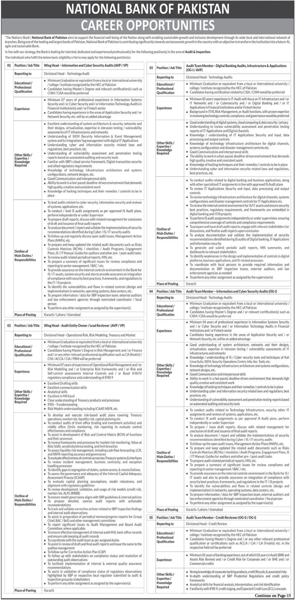National Bank of Pakistan NBP Karachi Jobs 2026 Jobs 2026 — original advertisement