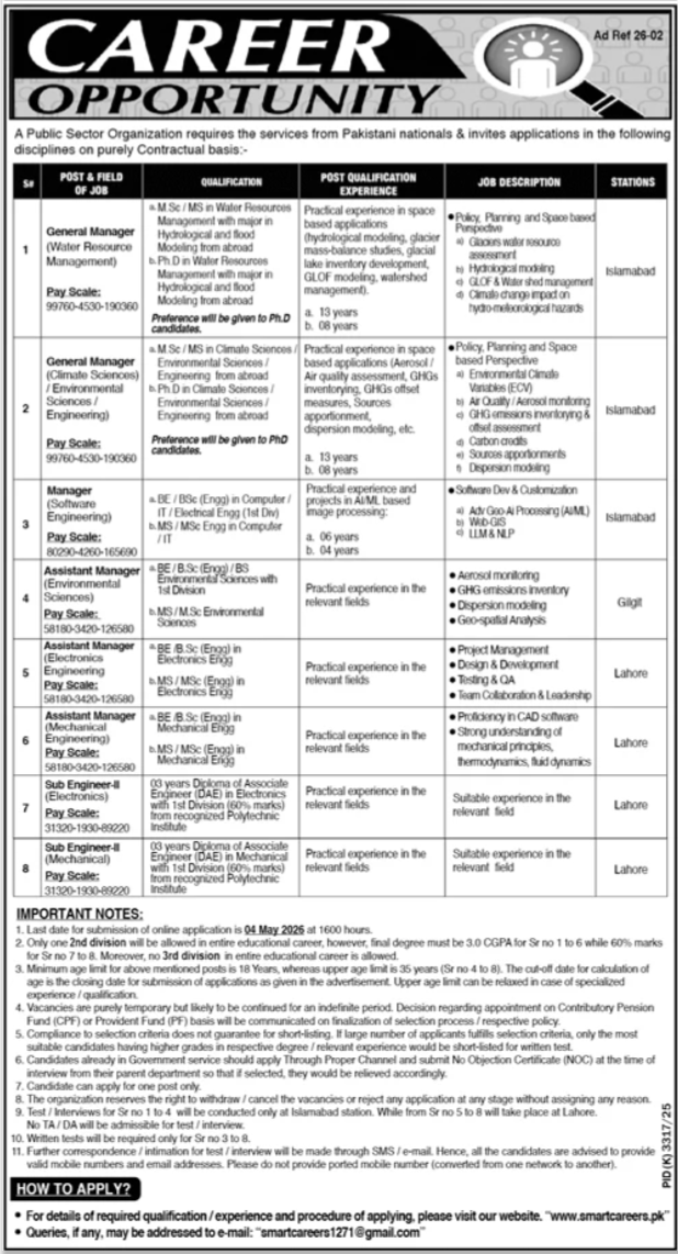 Public Sector Organization Lahore Jobs 2026 Jobs 2026 — original advertisement
