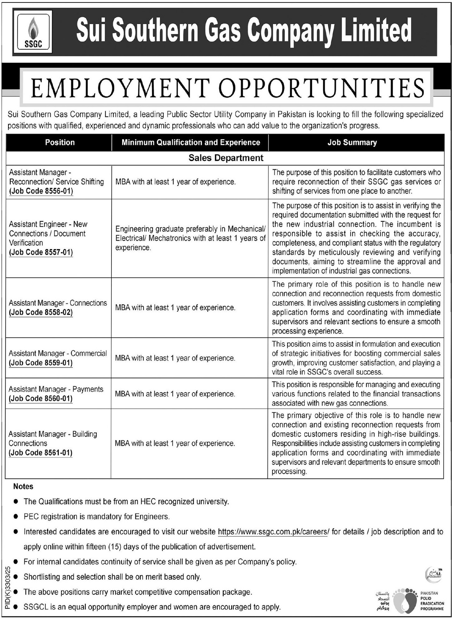 Sui Southern Gas Company Limited SSGC Karachi Jobs 2026 Jobs 2026 — original advertisement