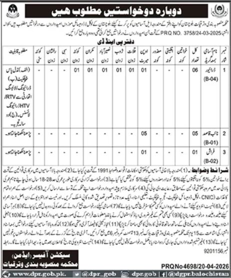 Planning & Development P&D Department Quetta Jobs 2026 – Planning and Development Department Balochistan Jobs 2026 — original advertisement
