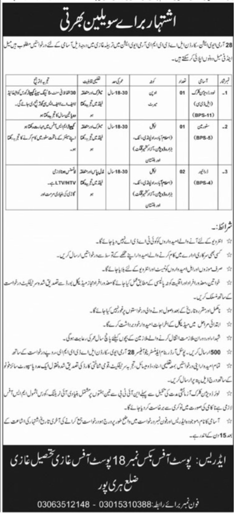 28 Army Aviation Haripur Jobs 2026 – Pakistan Army Jobs 2026 — original advertisement