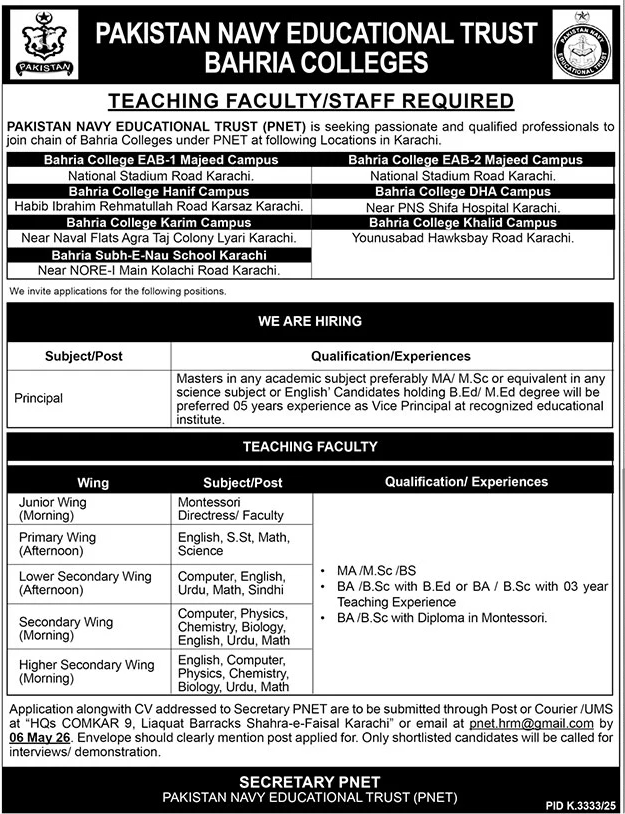 Pakistan Navy Educational Trust Karachi Jobs 2026 Jobs 2026 — original advertisement