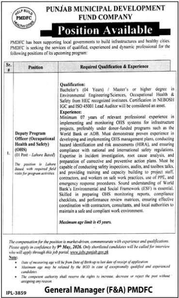 Punjab Muncipal Development Fund Company Jobs 2026 – Punjab Municipal Development Fund Company Jobs 2026 — original advertisement