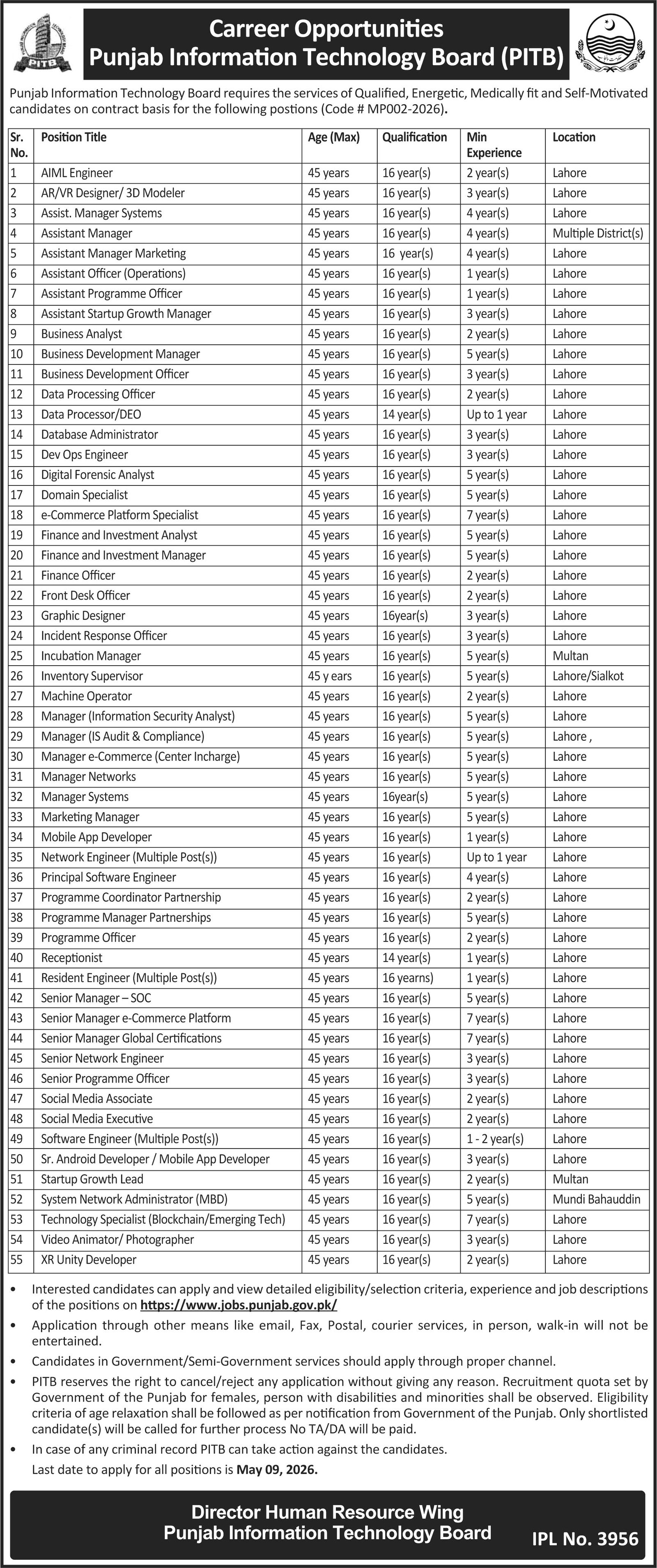 Punjab Information Technology Board PITB Jobs 2026 Jobs 2026 — original advertisement