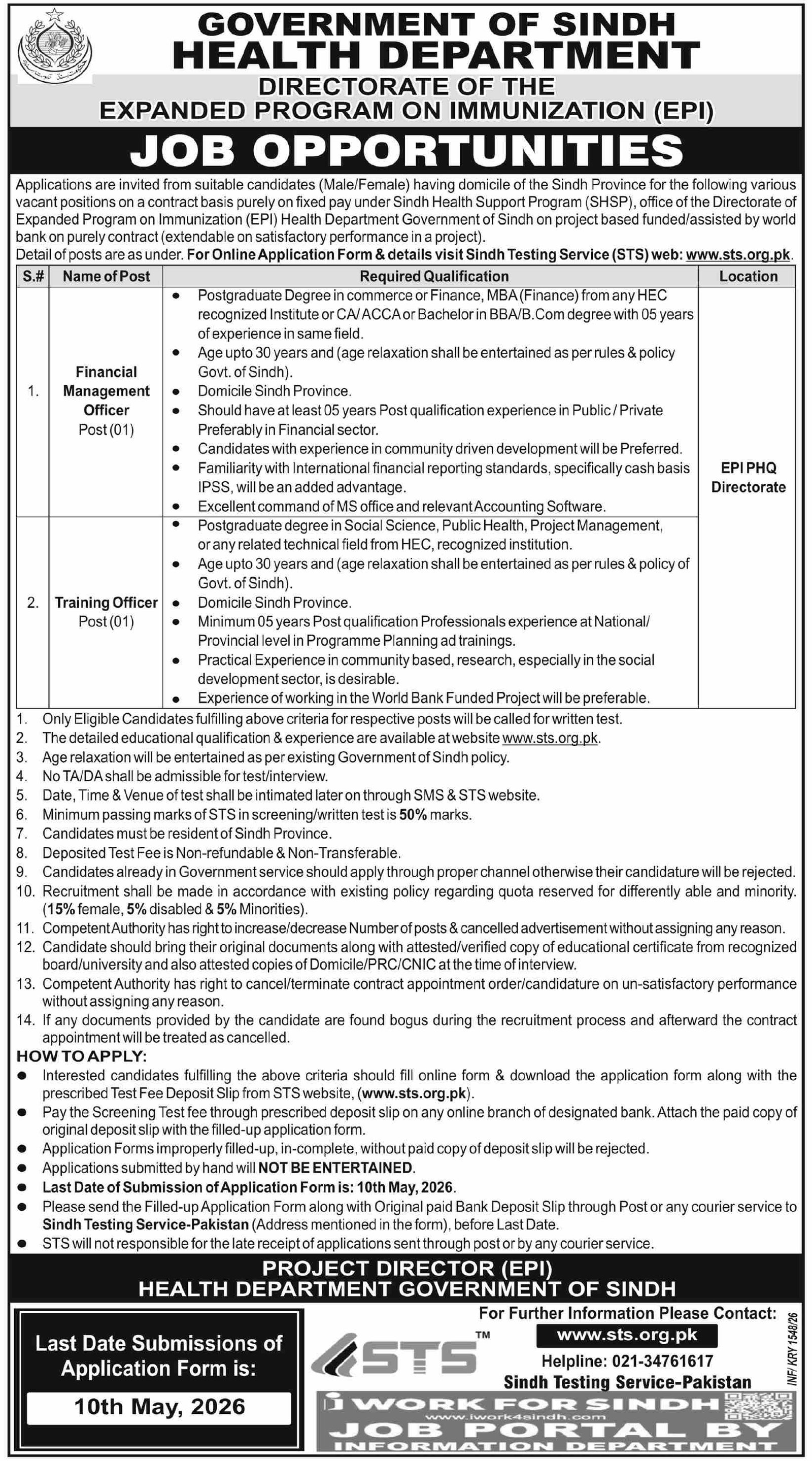 Health Department Karachi Jobs 2026 – Health Department Sindh Jobs 2026 — original advertisement