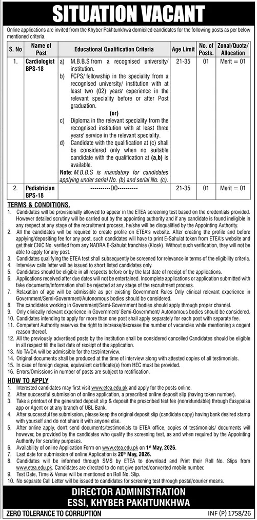 Government Organization Peshawar Jobs 2026 – Public Sector Organization Jobs 2026 — original advertisement