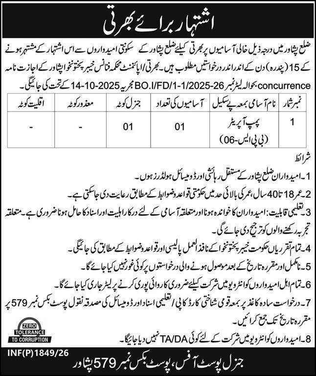 Government Organization Peshawar Jobs 2026 – Public Sector Organization Jobs 2026 — original advertisement