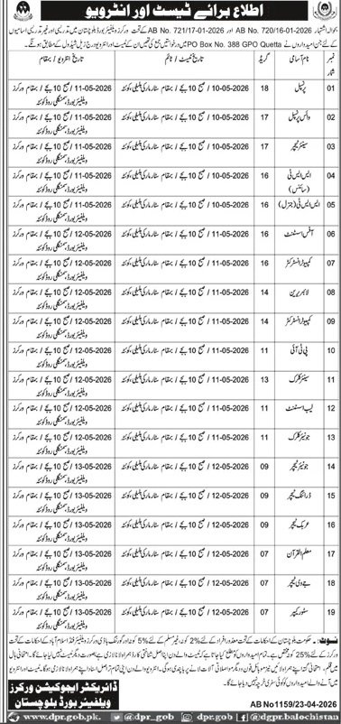 Workers Welfare Board Balochistan Jobs Test Interview 2026 – Workers Welfare Board WWB Balochistan Jobs 2026 — original advertisement