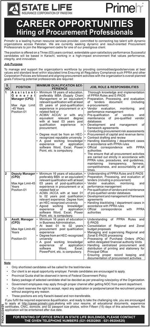 State Life Insurance Corporation Of Pakistan Jobs Jobs 2026 — original advertisement