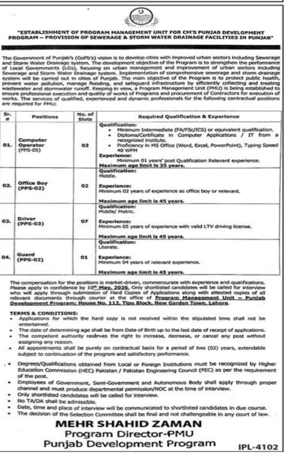 Punjab Development Program Lahore Jobs 2026 – Public Sector Organization Jobs 2026 — original advertisement