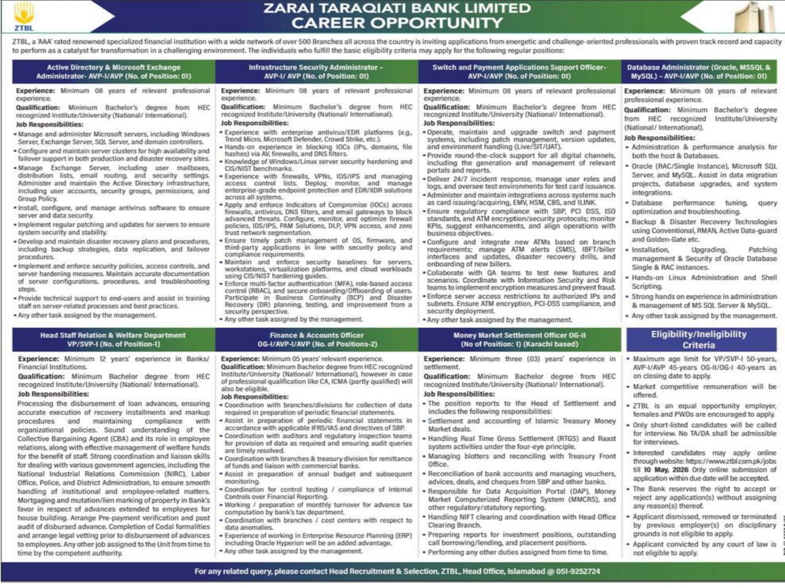 Zarai Taraqiati Bank Limited Jobs 2026 Jobs 2026 — original advertisement