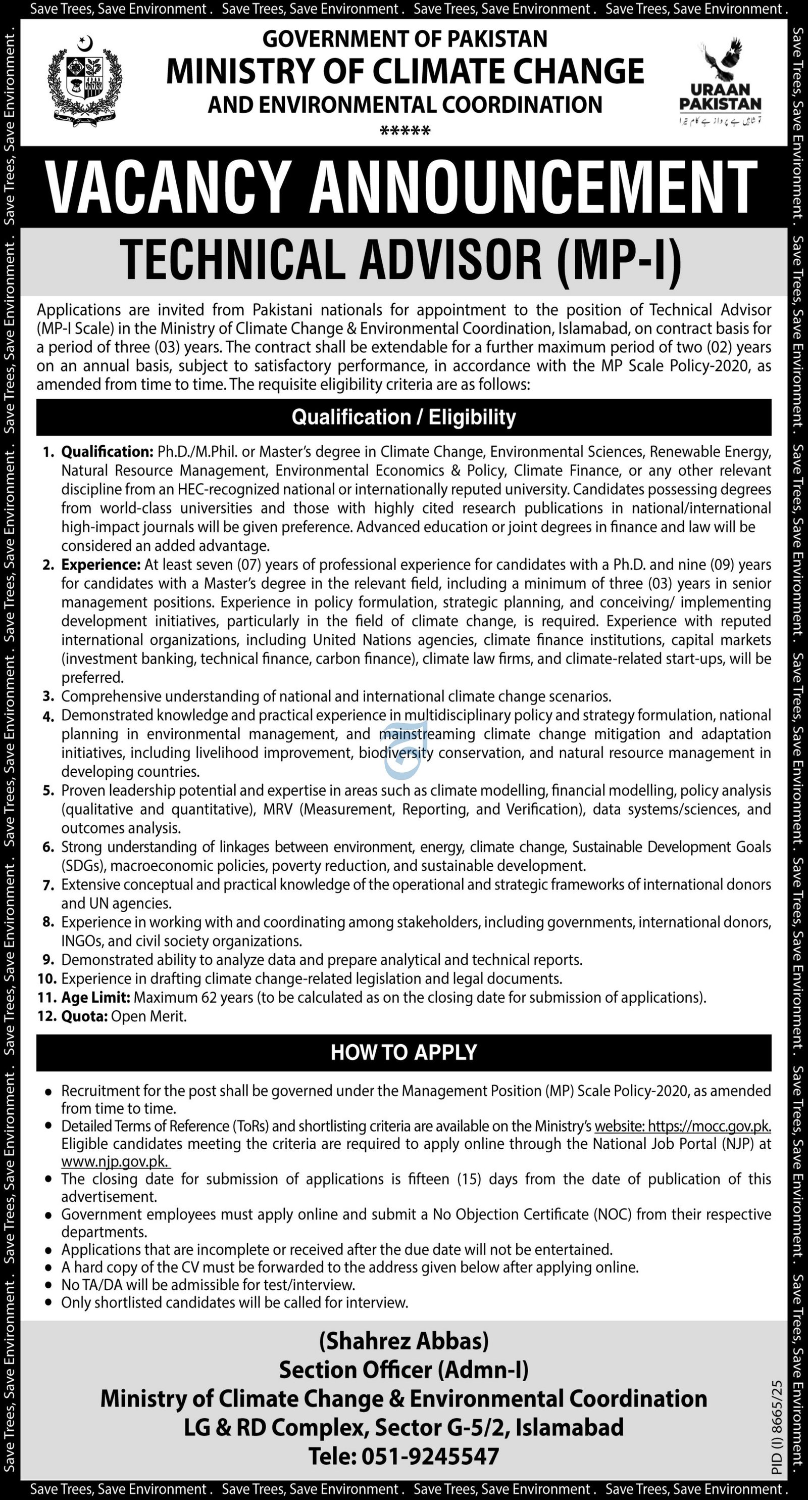 Ministry of Climate change Islamabad Jobs 2026 Jobs 2026 — original advertisement
