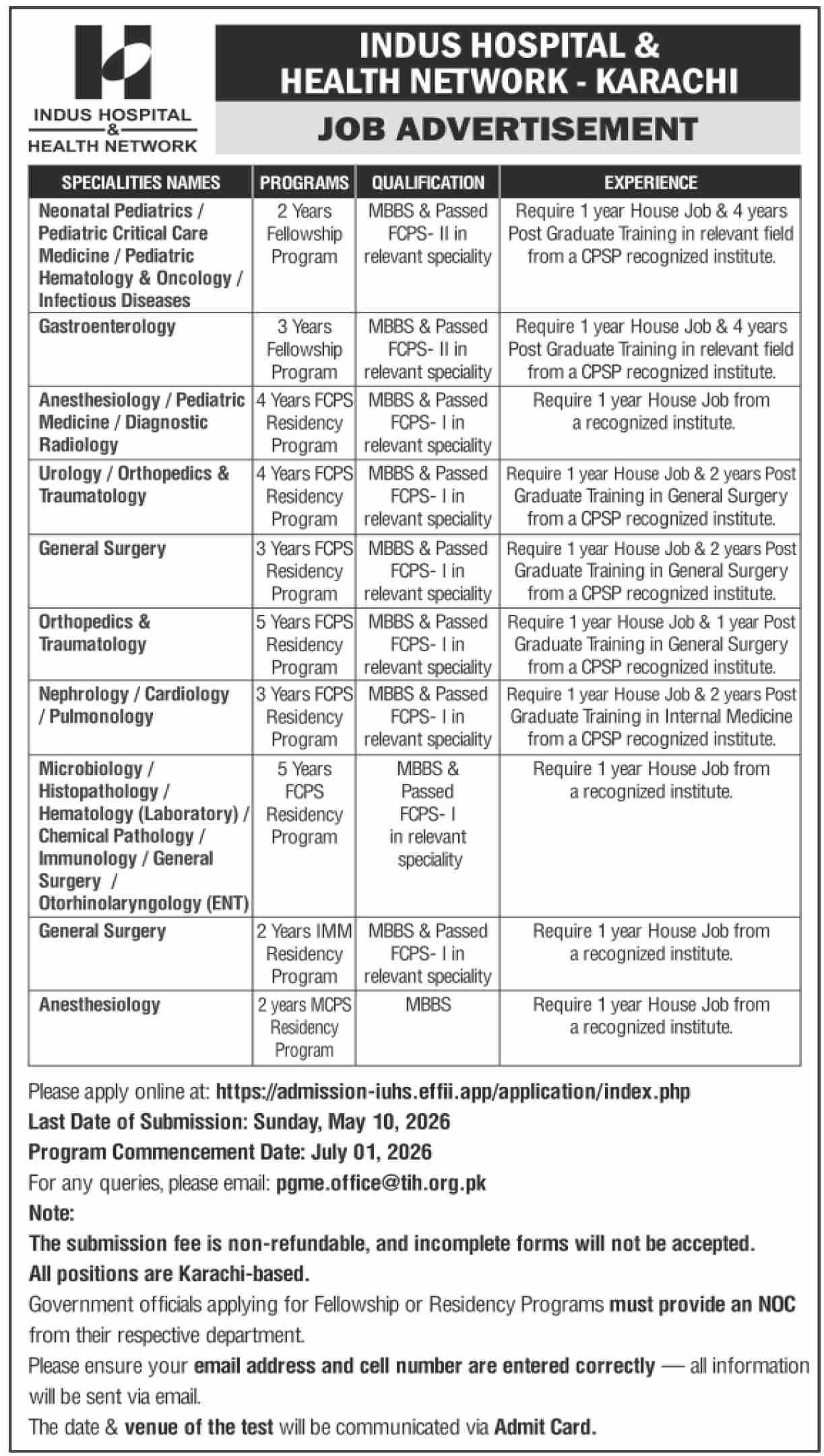 Indus Hospital and Health Network Karachi Jobs 2026 Jobs 2026 — original advertisement