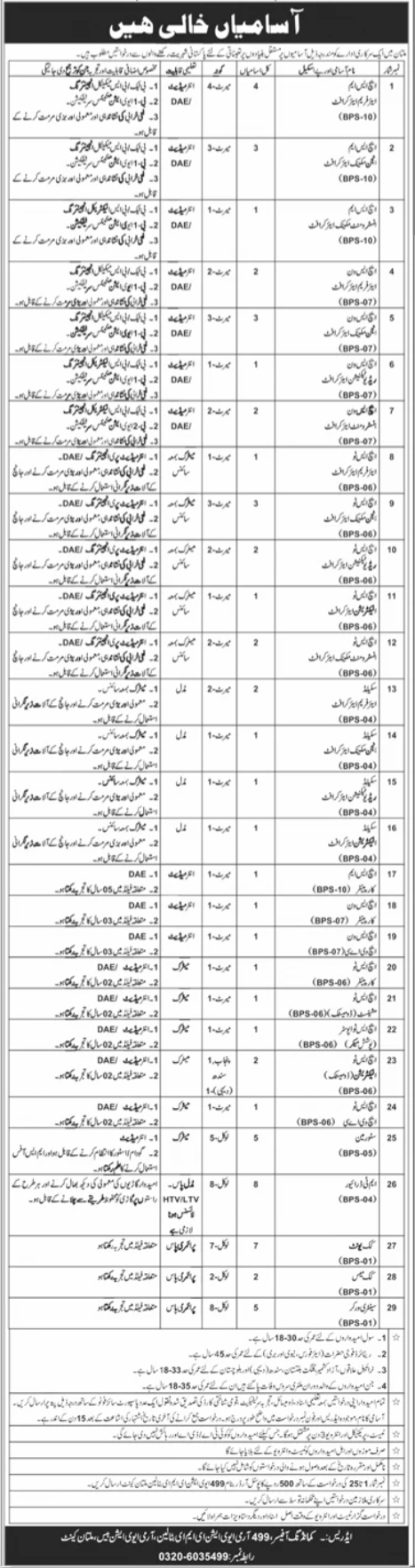 499 Army Aviation EME Battalion Multan Cantt Jobs 2026 – Pakistan Army Jobs 2026 — original advertisement