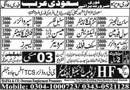 Site Engineer & Finishing Carpenter Jobs 2026 – Hafsa & Co Jobs 2026 — original advertisement