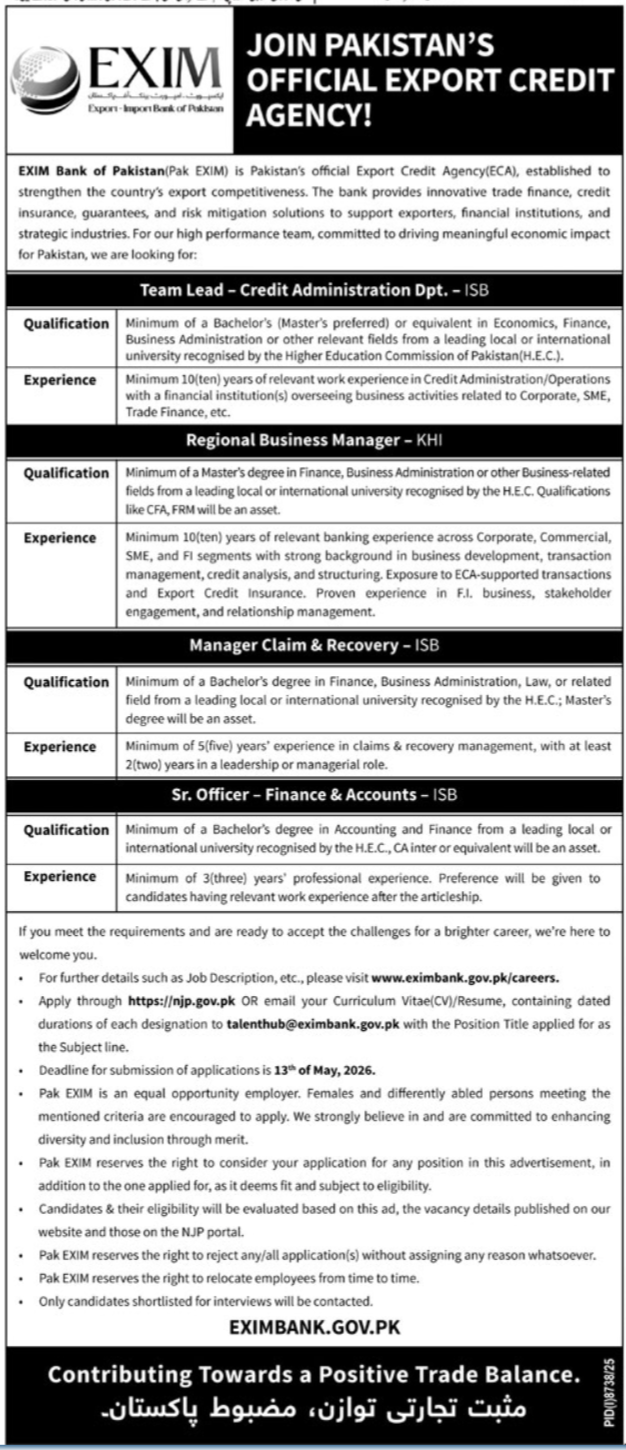 Exim Bank Of Pakistan Islamabad Jobs 2026 Jobs 2026 — original advertisement