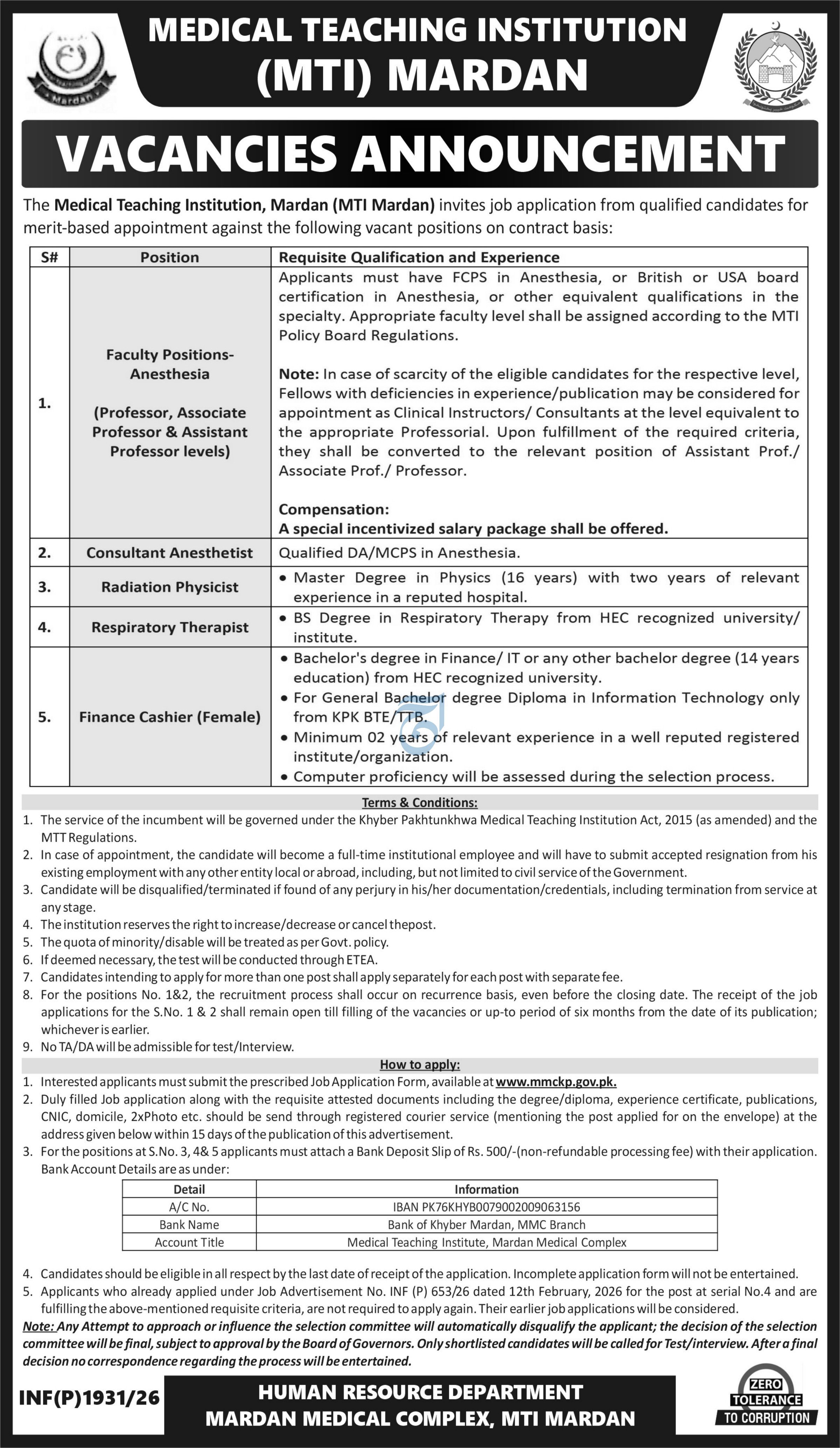 Medical Teaching Institute Mti Mardan Jobs 2026 – Medical Teaching Institute MTI Khyber Teaching Hospital Peshawar Kpk Jobs 2026 — original advertisement