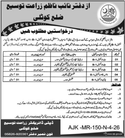 Agriculture Department Kotli Jobs 2026 – Agriculture Department  Azad Jammu & Kashmir Jobs 2026 — original advertisement
