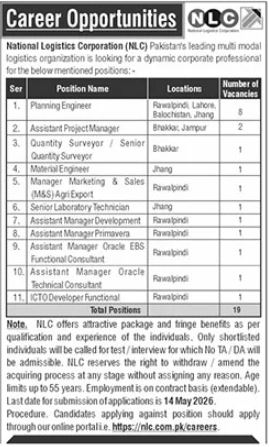 National Logistics Corporation NLC Jobs 2026 – National Logistic Cell Rawalpindi Jobs 2026 — original advertisement