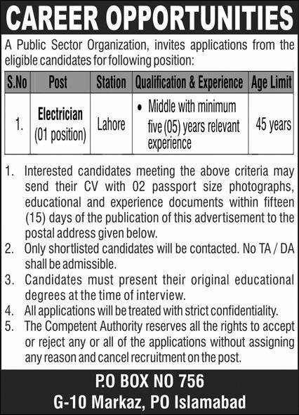 Public Sector Organization Lahore Jobs 2026 Jobs 2026 — original advertisement