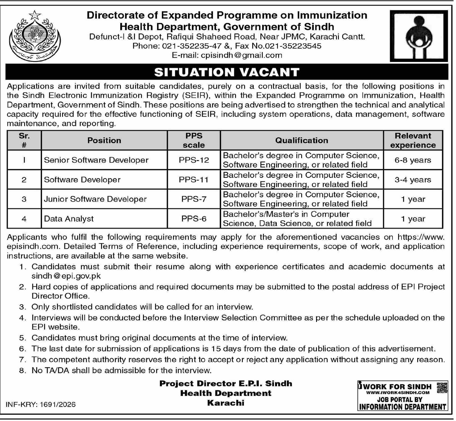 Health Department Sindh Jobs 2026 Jobs 2026 — original advertisement