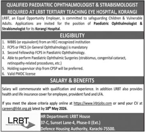 LRBT Tertiary Teaching Eye Hospital Karachi Jobs 2026 – LRBT Tertiary Eye Teaching  Hospital Jobs 2026 — original advertisement