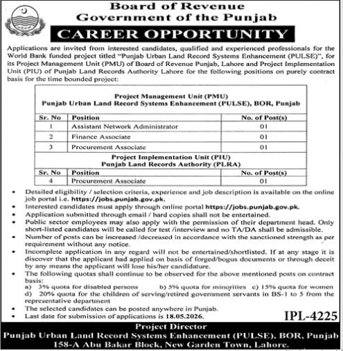 Board of Revenue Punjab Jobs 2026 – Federal Board of Revenue Jobs 2026 — original advertisement