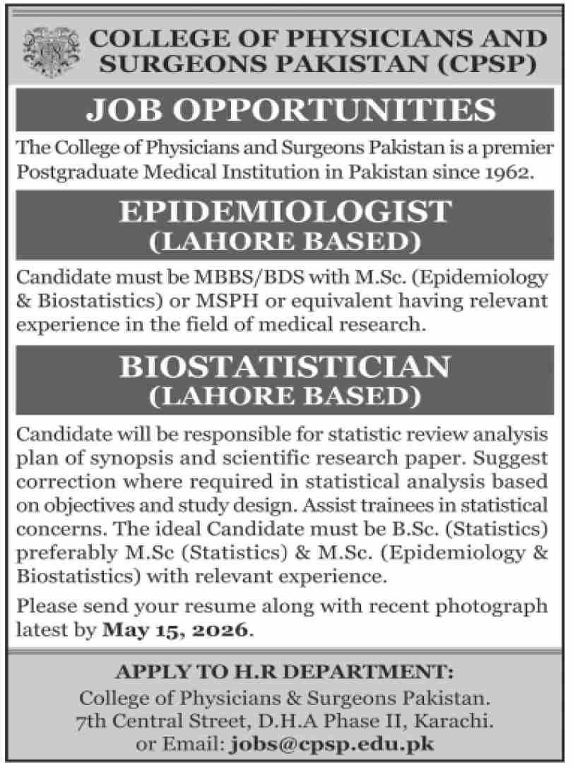 College of Physicians And Surgens Pakistan Jobs – College of Physicians and Surgeons Pakistan Jobs 2026 — original advertisement