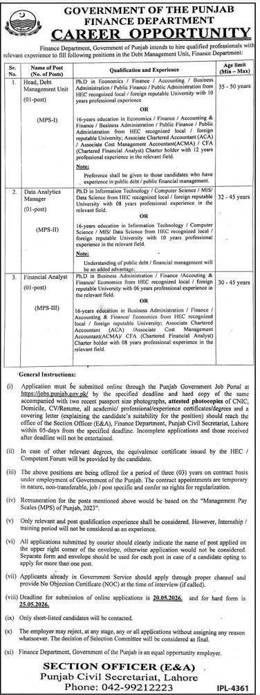 Finance Department Punjab Jobs 2026 Jobs 2026 — original advertisement