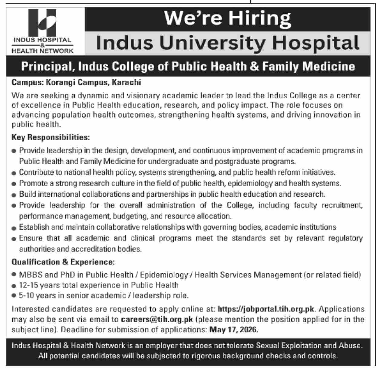 Indus University Hospital Karachi Jobs 2026 Jobs 2026 — original advertisement