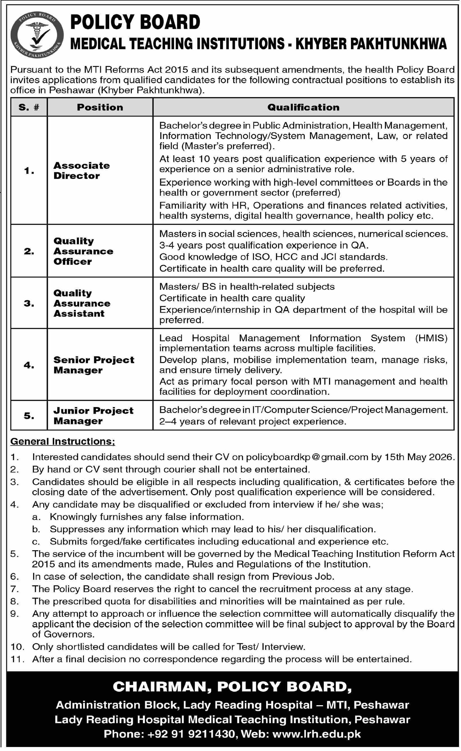 Medical Teaching Institions Khyber Pakhtunkhwa Jobs 2026 – Medical Teaching Institute MTI Khyber Teaching Hospital Peshawar Kpk Jobs 2026 — original advertisement