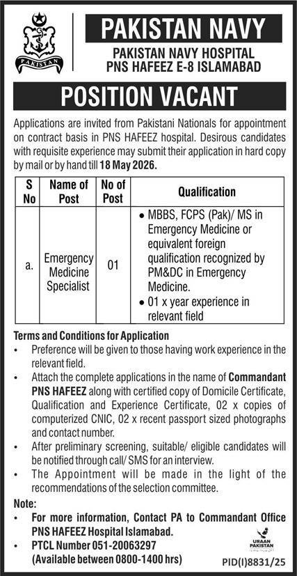 Pakistan Navy Hospital PNS Hafeez Islamabad Jobs 2026 Jobs 2026 — original advertisement