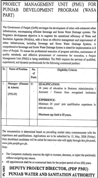 Water And Sanitation Authority Jobs 2026 – Water and Sanitation Agency (LDA) Lahore Jobs 2026 — original advertisement