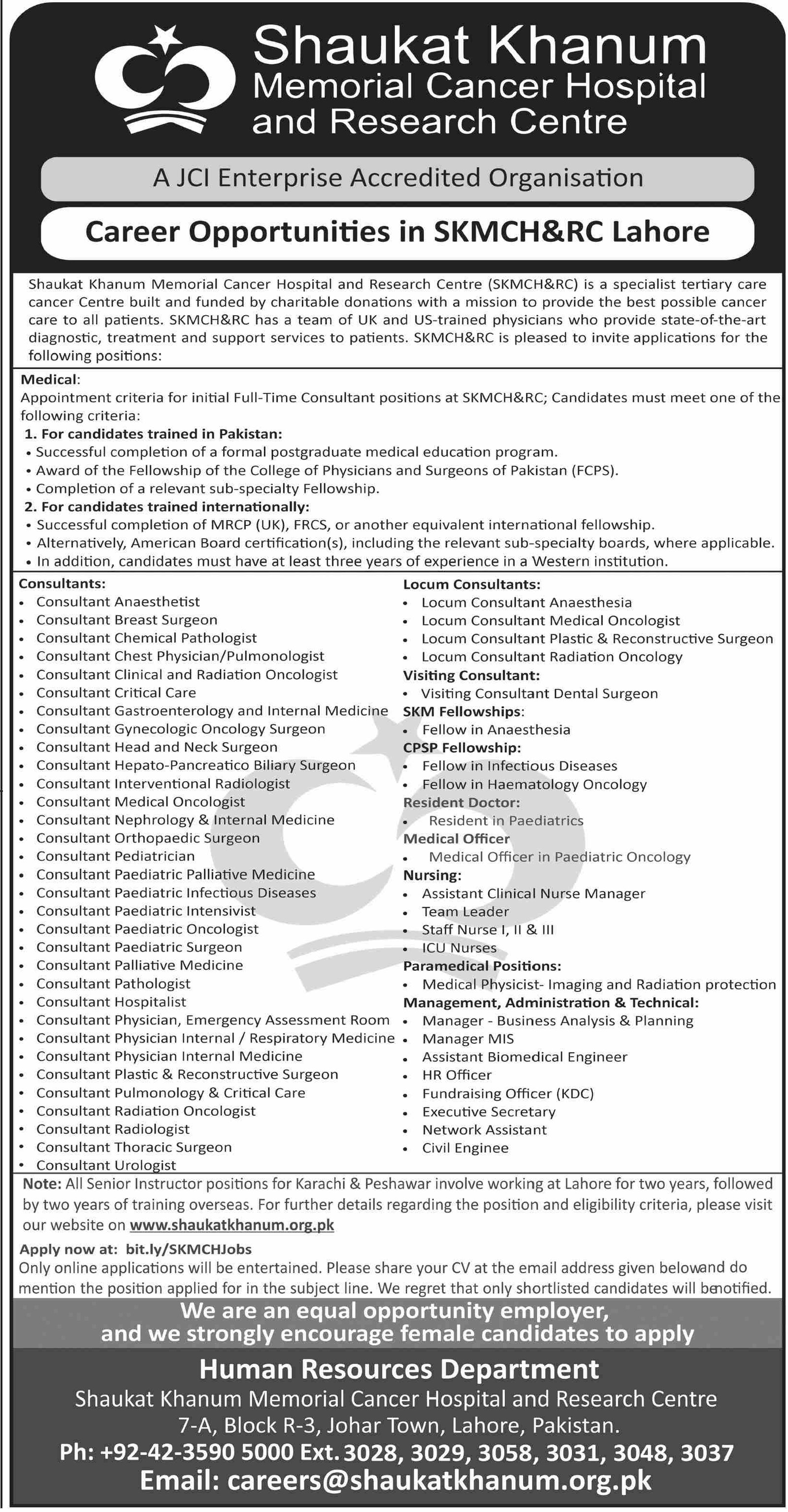 Shaukat Khanum Memorial Cancer Hospital and Research Jobs – Shaukat Khanum Memorial Cancer Hospital and Research Centre Jobs 2026 — original advertisement