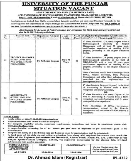 University of Punjab Lahore Jobs 2026 Jobs 2026 — original advertisement