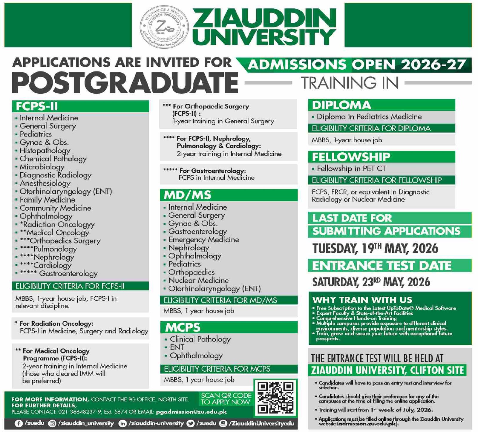 Admission Open  in Ziaudin Universty 2026 – Ziauddin University Admissions 2026 — original advertisement