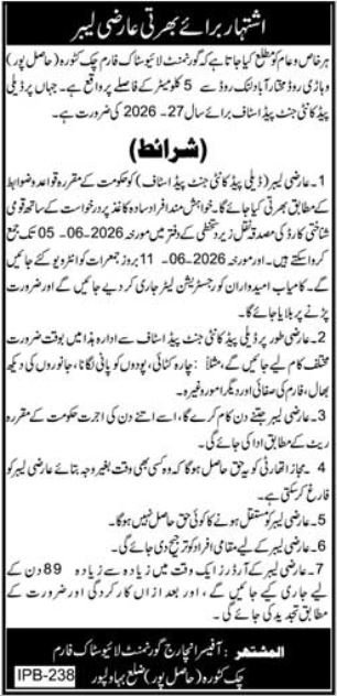 Live Stock Farm Bahawalpur Jobs 2026 – Public Sector Organization Jobs 2026 — original advertisement