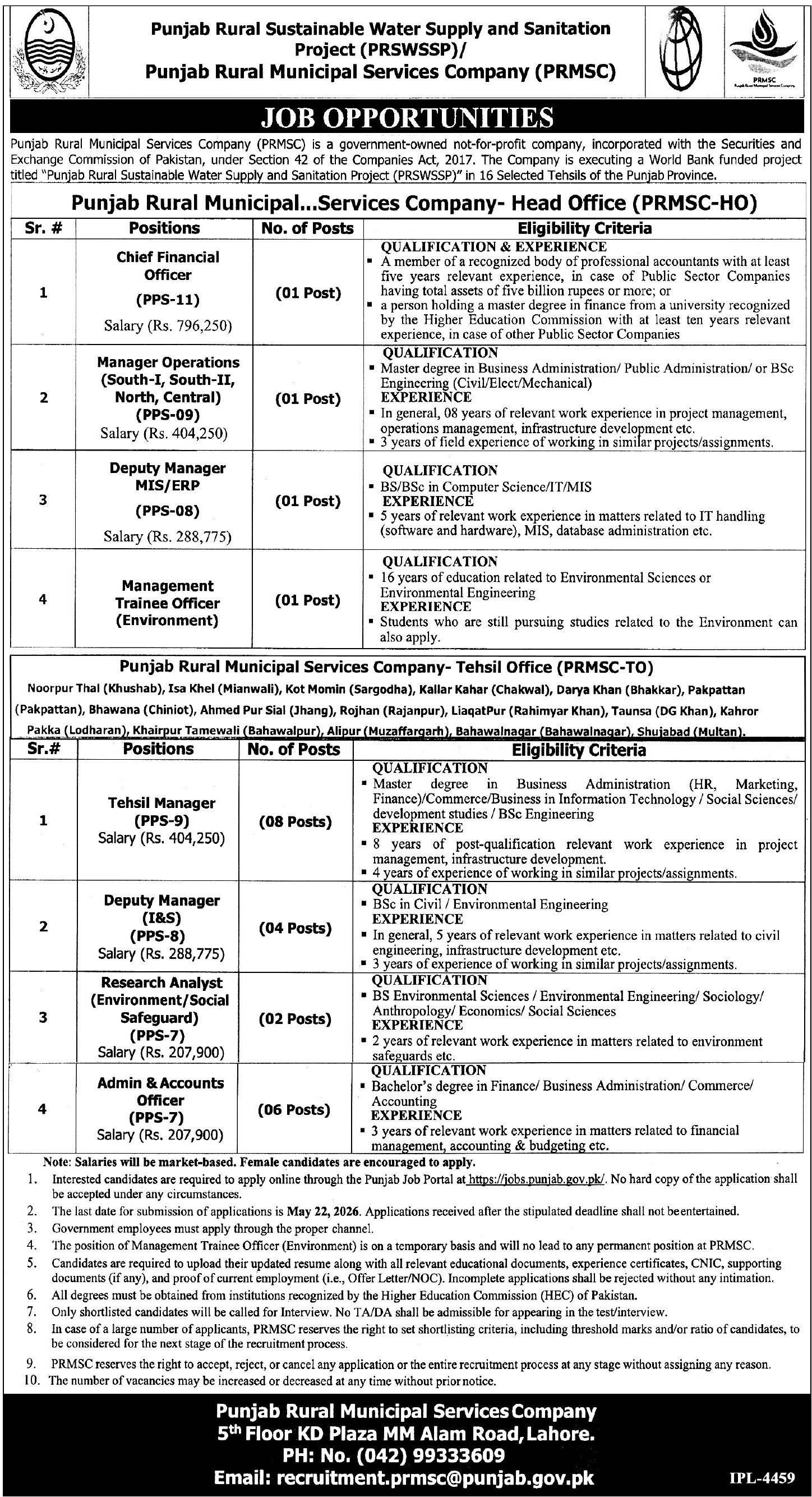 Punjab Rural Sustainable Water Supply PRSWSSP Jobs 2026 – Private Company Jobs 2026 — original advertisement