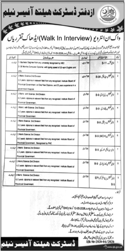Health Department Neelum Jobs Notice 2026 – Health Department Azad Jammu Kashmir Jobs 2026 — original advertisement